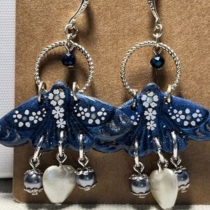 Lunar moth Hand made clay earrings